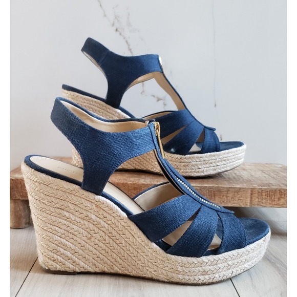 Michael Kors Shoes - Michael Kors Espadrille Wedge Sandals Womens 8.5 Blue Denim Etta Platform Zip Up